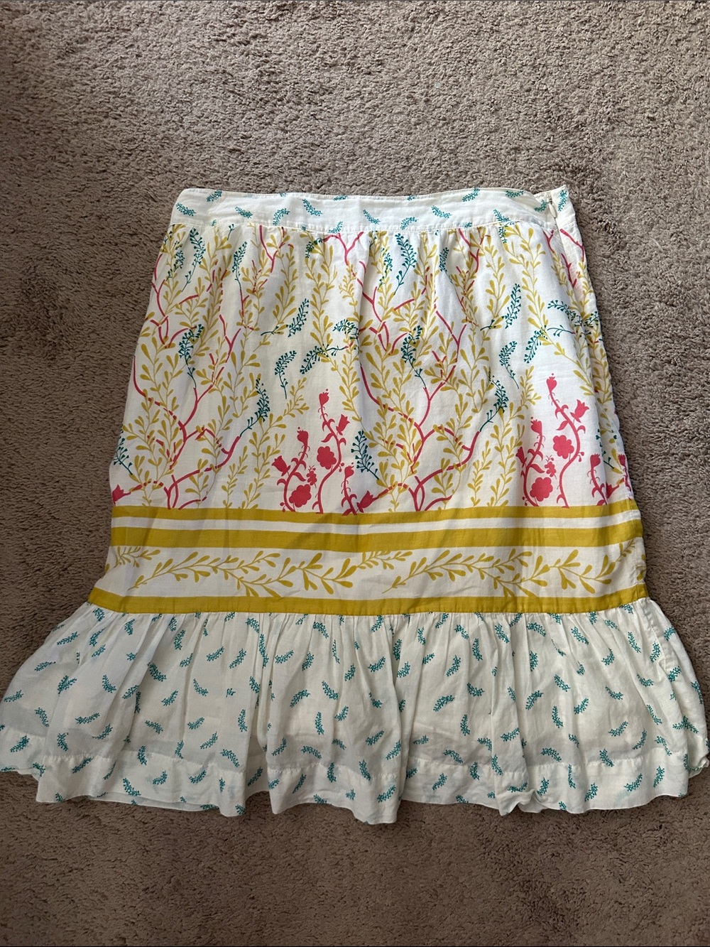Floral Tiered Cotton Skirt in White with Pink & Yellow Accents